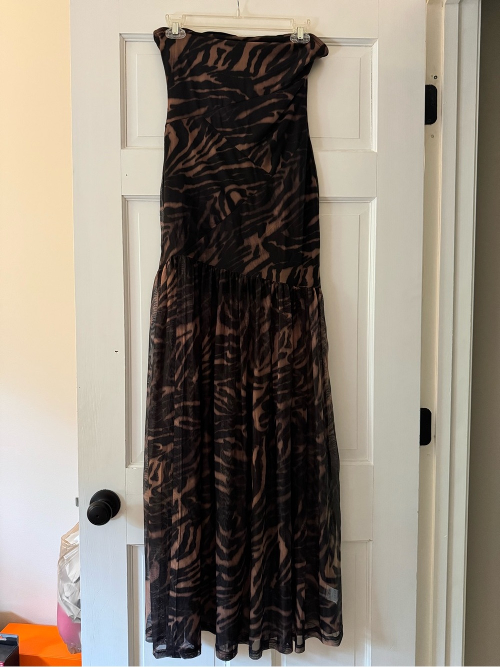 Strapless Brown and Black Animal-Print Maxi Dress